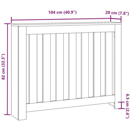 Radiatorskjuler 104×20×82 cm i sonoma-eg - lameldesign