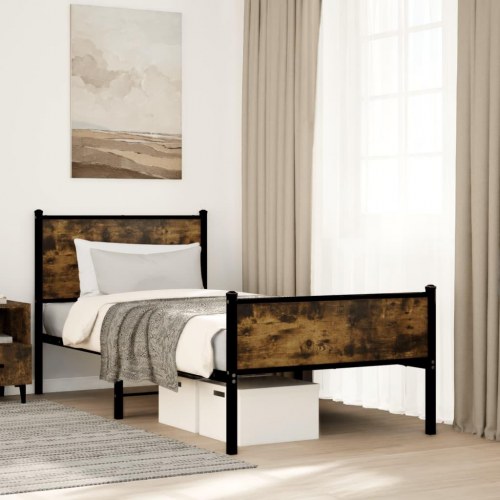 Sengeramme 90 x 200 cm i metal - røget egetræ