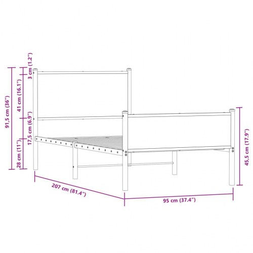 Sengeramme 90 x 200 cm i metal - røget egetræ