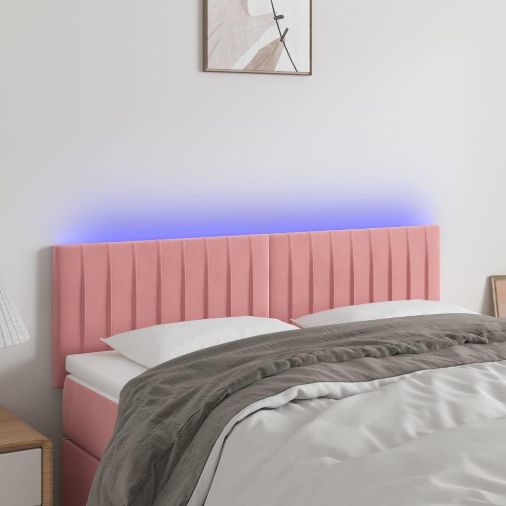 Sengegavl Med Led-Lys Velour - Lyserød / 144 x 5 x 78/88 cm