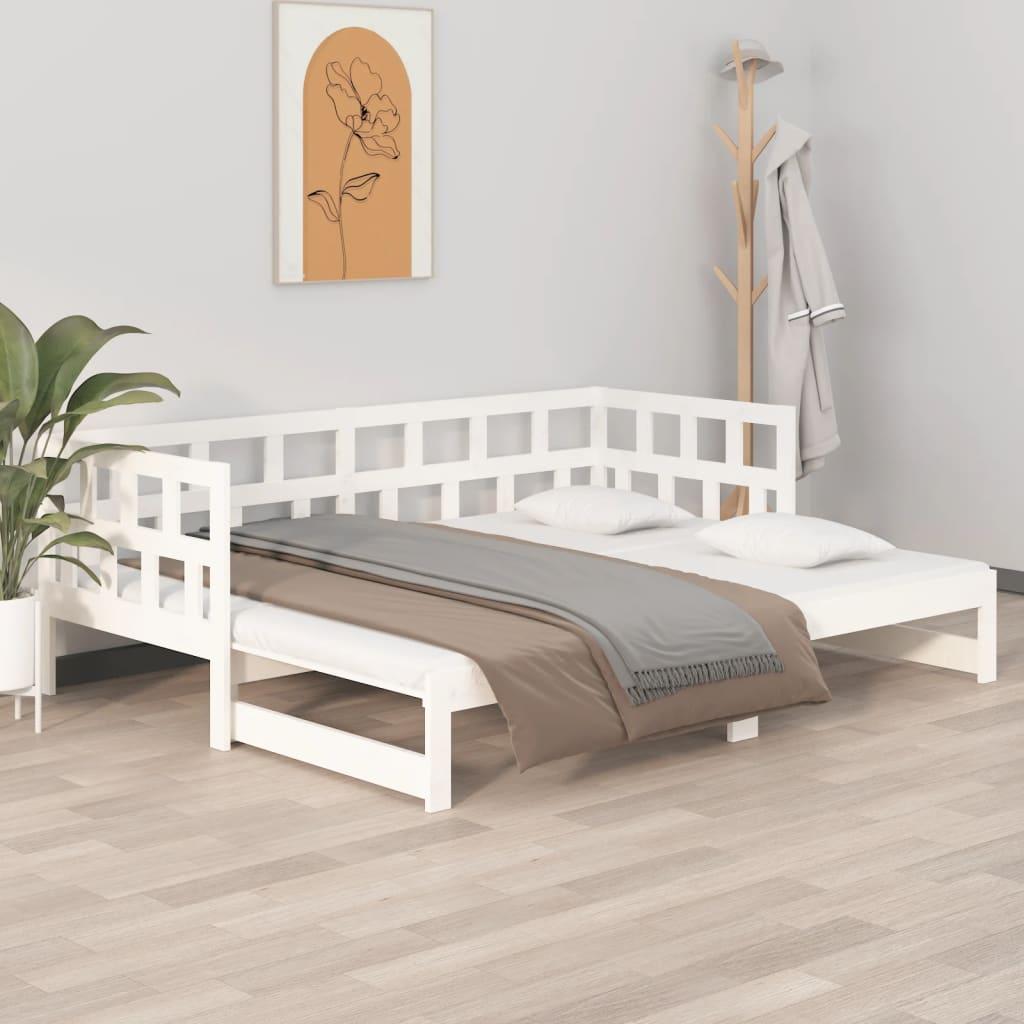 Daybed med udtræk 2x(90x200) cm massivt fyrretræ hvid billede