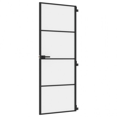 Glasdør 76×201,5 cm - hærdet glas og sort aluminium, mat