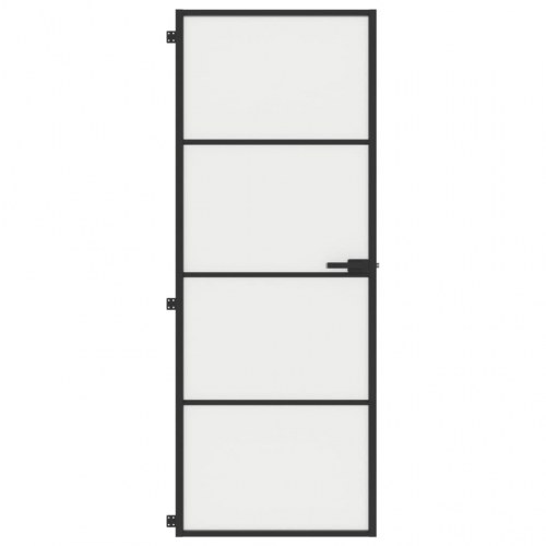 Glasdør 76×201,5 cm - hærdet glas og sort aluminium, mat