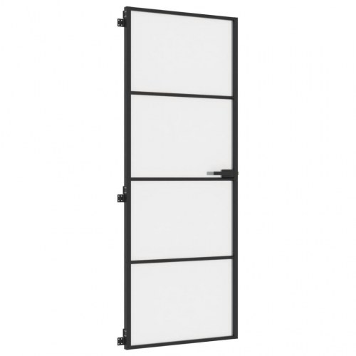 Glasdør 76×201,5 cm - hærdet glas og sort aluminium, mat