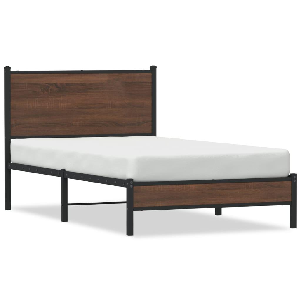 Sengeramme 100x190 Cm Uden Madras Metal Brun Egetræsfarve