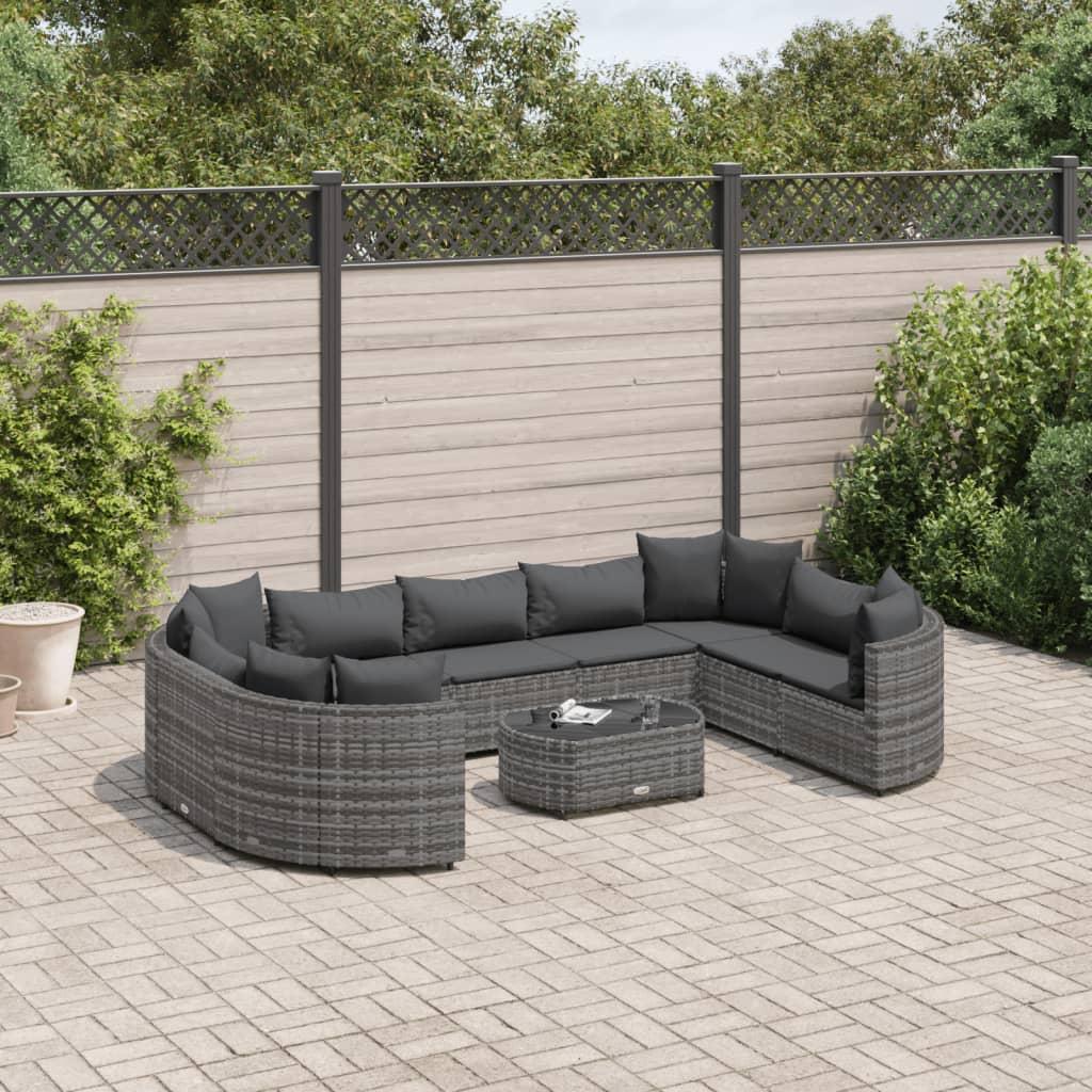 vidaXL sofasæt til haven 10 dele med hynder polyrattan grå