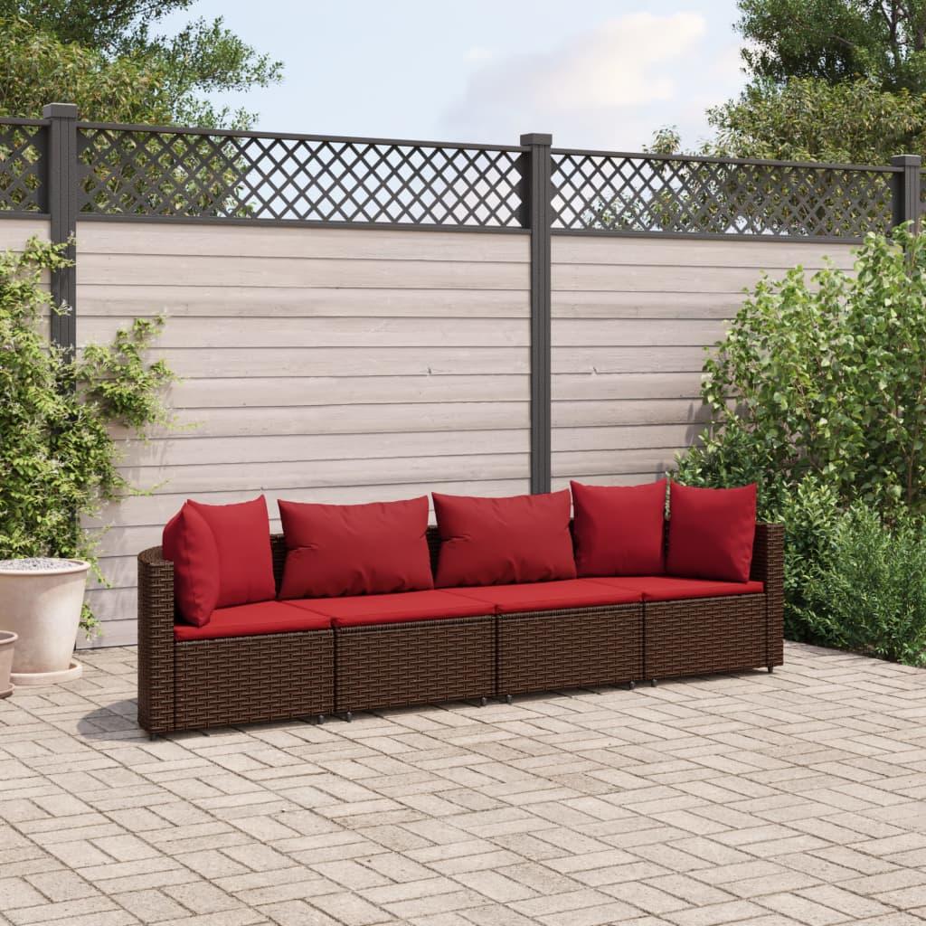 Sofasæt Til Haven 3 Dele Med Hynder Polyrattan Sort - 4 / Brun og rød