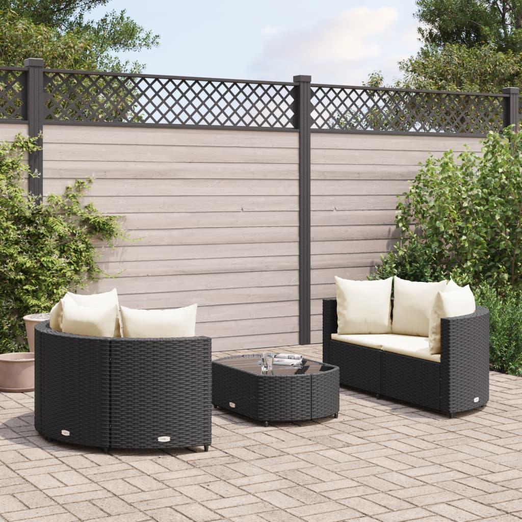 Havesofasæt i polyrattan - 5 dele med hynder, sort