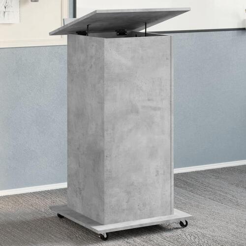 Talerstol med hjul skuffe 55x55x107 cm konstrueret træ betongrå