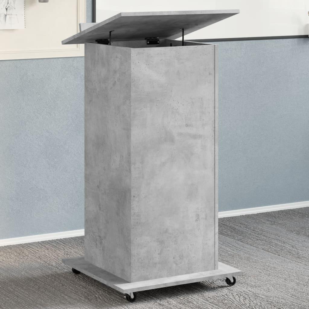 Talerstol med hjul skuffe 55x55x107 cm konstrueret træ betongrå