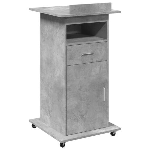 Talerstol med hjul skuffe 55x55x107 cm konstrueret træ betongrå