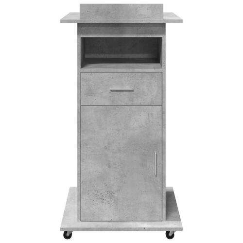 Talerstol med hjul skuffe 55x55x107 cm konstrueret træ betongrå