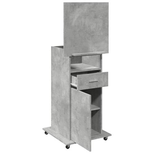 Talerstol med hjul skuffe 55x55x107 cm konstrueret træ betongrå