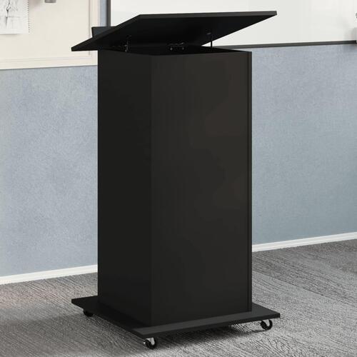Talerstol med hjul og skuffe 55x55x107 cm konstrueret træ sort