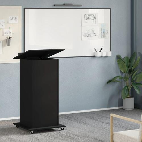 Talerstol med hjul og skuffe 55x55x107 cm konstrueret træ sort