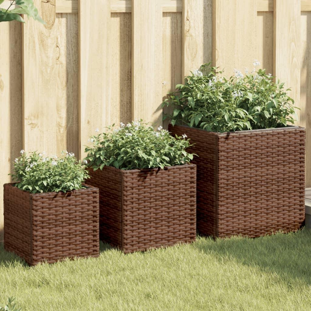 Plantekasser 3 stk. polyrattan brun