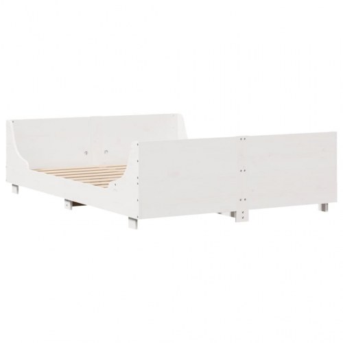 Sengeramme 150 x 200 cm i massivt fyrretræ - hvid