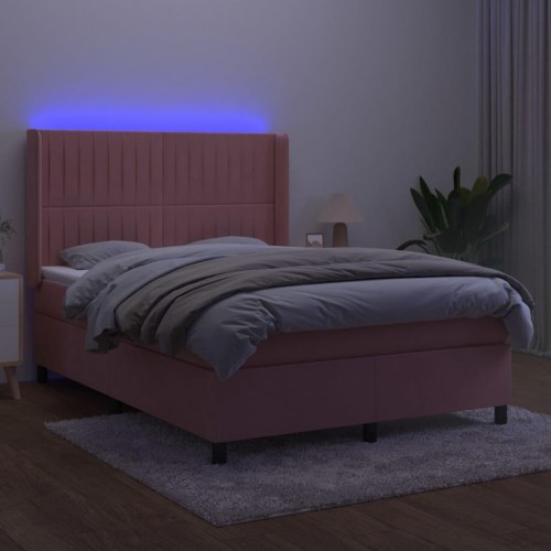 Kontinentalseng i fløjl med LED-lys 140 x 190 cm - lyserød