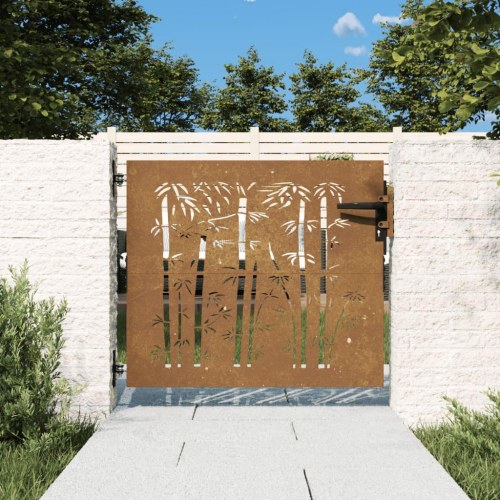 Havelåge i cortenstål 85×75 cm - bambusdesign, låsbar