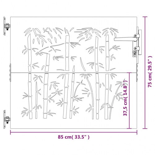 Havelåge i cortenstål 85×75 cm - bambusdesign, låsbar