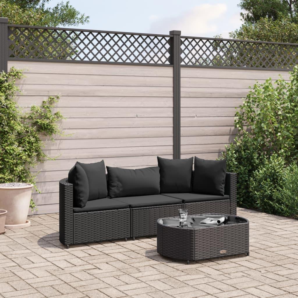 Sofasæt Til Haven 4 Dele Med Hynder Polyrattan - 3 / Sort