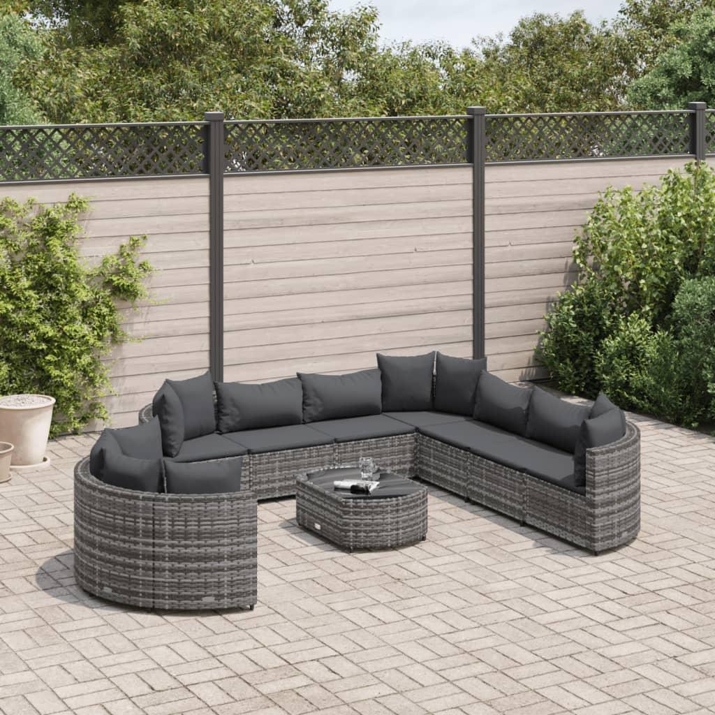 vidaXL sofasæt til haven 10 dele med hynder polyrattan grå