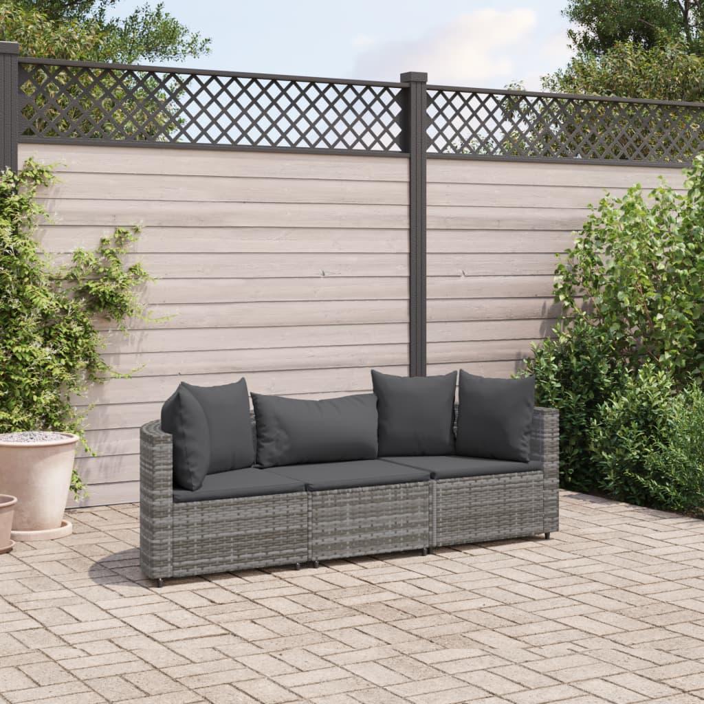 Havesofasæt 3 dele med hynder polyrattan grå