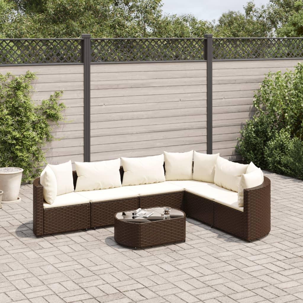 Haveloungesæt 7 dele med hynder i polyrattan brun