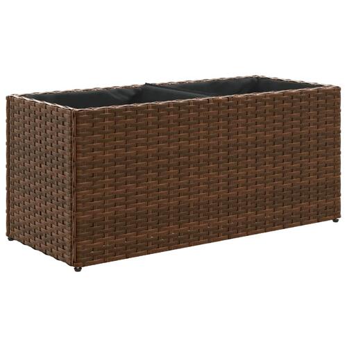 Plantekasse med hjul og 2 krukker 72x30x32 cm polyrattan brun