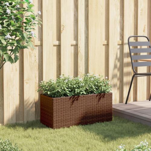 Plantekasse med hjul og 2 krukker 72x30x32 cm polyrattan brun