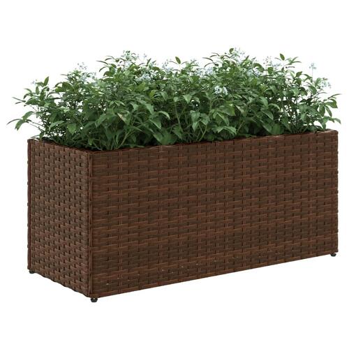 Plantekasse med hjul og 2 krukker 72x30x32 cm polyrattan brun