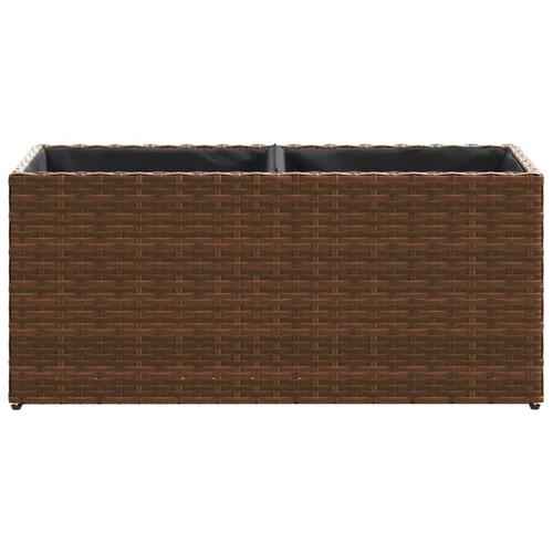 Plantekasse med hjul og 2 krukker 72x30x32 cm polyrattan brun