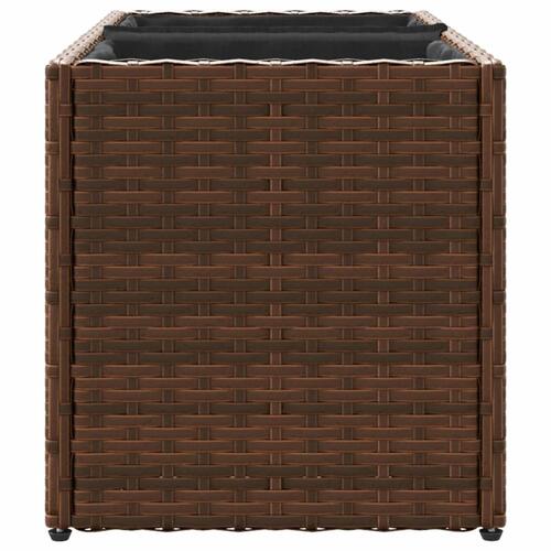 Plantekasse med hjul og 2 krukker 72x30x32 cm polyrattan brun