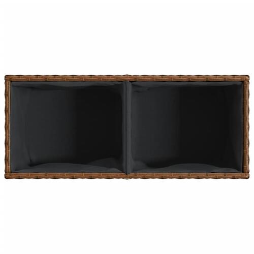 Plantekasse med hjul og 2 krukker 72x30x32 cm polyrattan brun