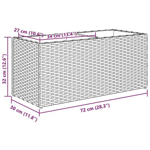 Plantekasse med hjul og 2 krukker 72x30x32 cm polyrattan brun