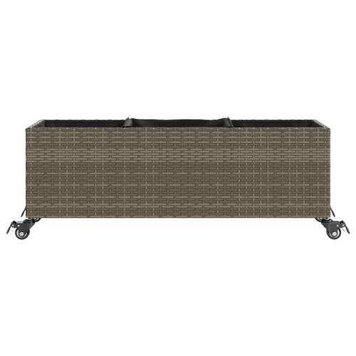Plantekasse med hjul og 3 krukker 107x32x38 cm polyrattan grå