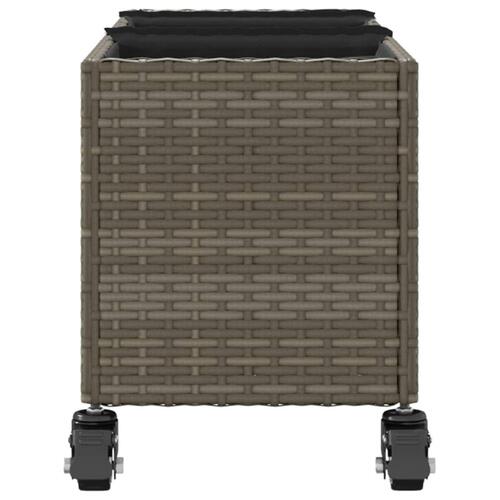 Plantekasse med hjul og 3 krukker 107x32x38 cm polyrattan grå