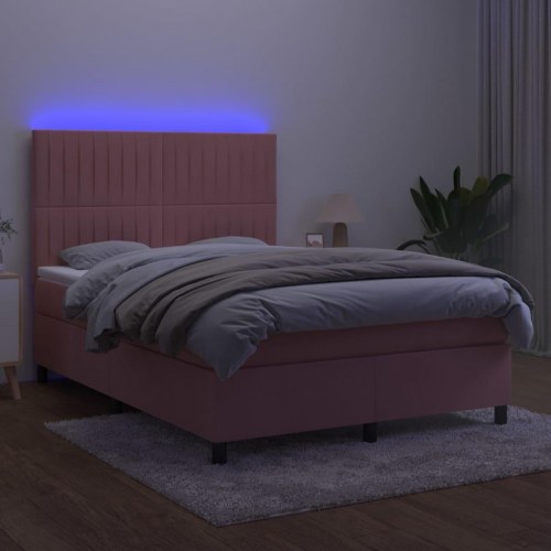 Kontinentalseng i fløjl med LED-lys 140×190 cm - lyserød