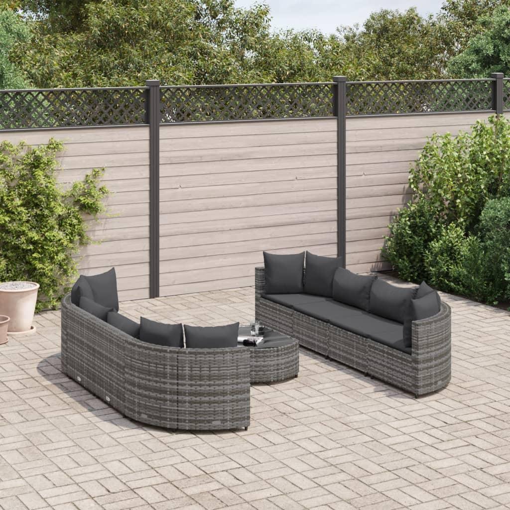 vidaXL sofasæt til haven 9 dele med hynder polyrattan grå