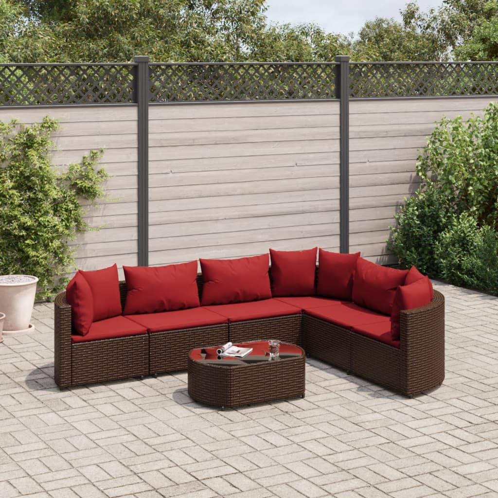 Sofasæt til haven 7 dele med hynder polyrattan brun