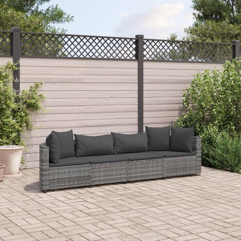 Sofasæt til haven i polyrattan - 4 dele med hynder, grå