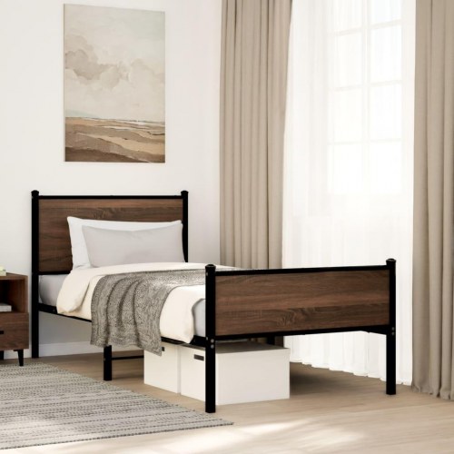 Sengeramme 75 x 190 cm i metal - brun egetræsfarve