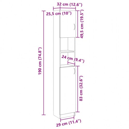 Badeværelsesskab i sonoma-eg - 32 × 25,5 × 190 cm, konstrueret træ