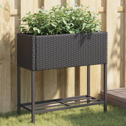 Plantekasse med hylde polyrattan sort
