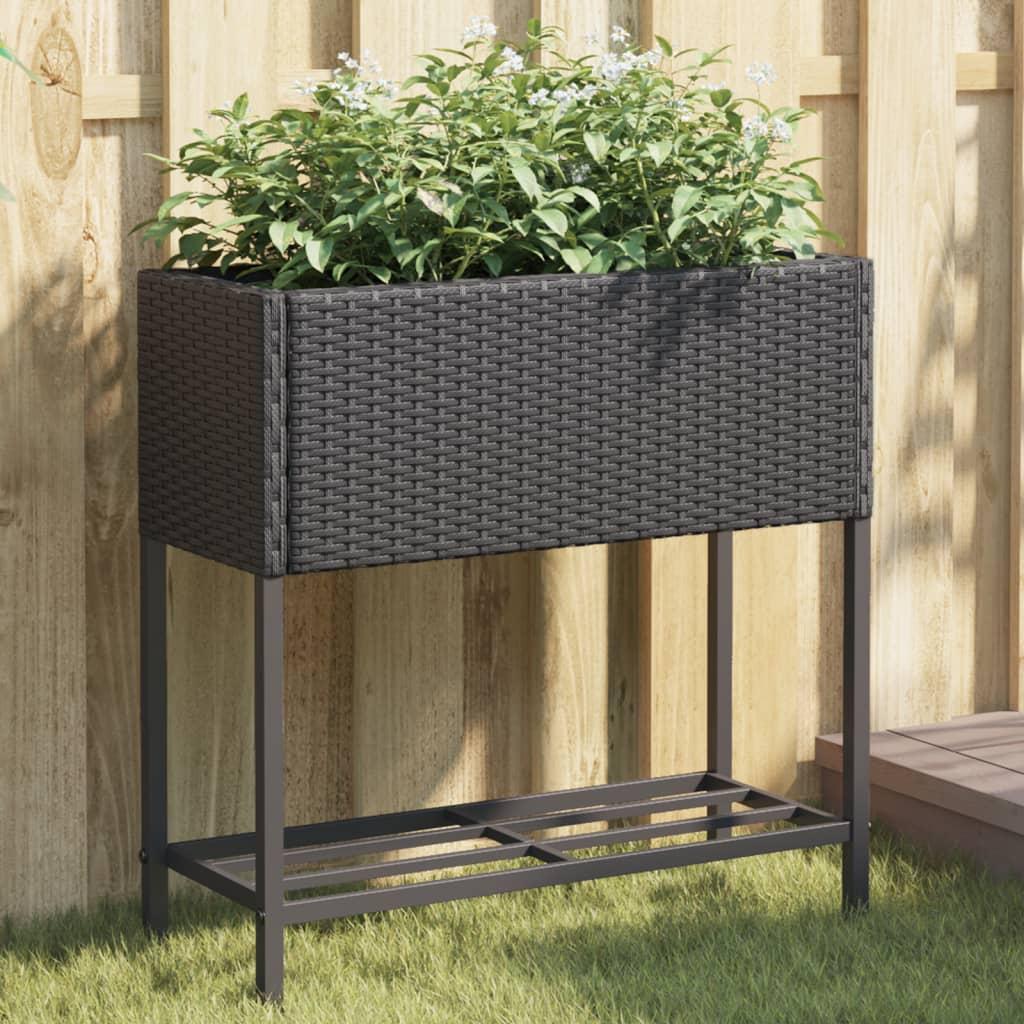 Plantekasse med hylde polyrattan sort