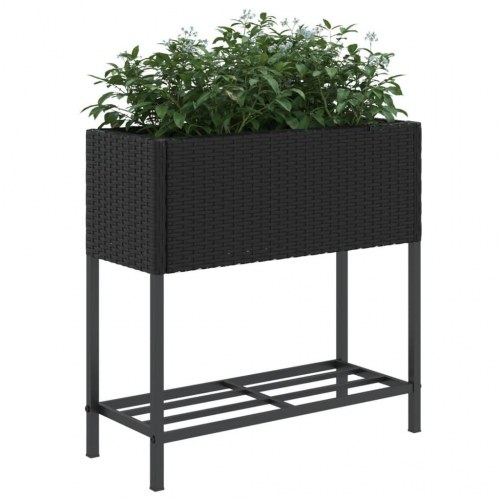 Plantekasse med hylde polyrattan sort