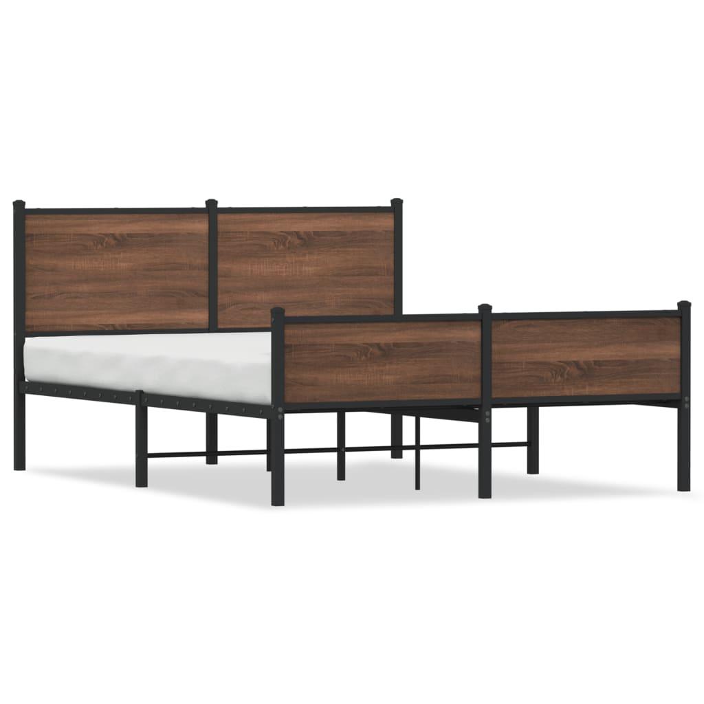Sengeramme Med Sengegavl Og Fodgærde 140x190 Cm Metal Brun Eg