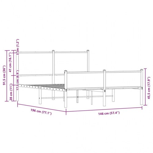 Sengeramme 140 x 190 cm i metal - brun egetræsfarve
