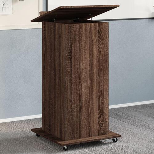 Talerstol med hjul skuffe 55x55x107 cm konstrueret træ brun eg