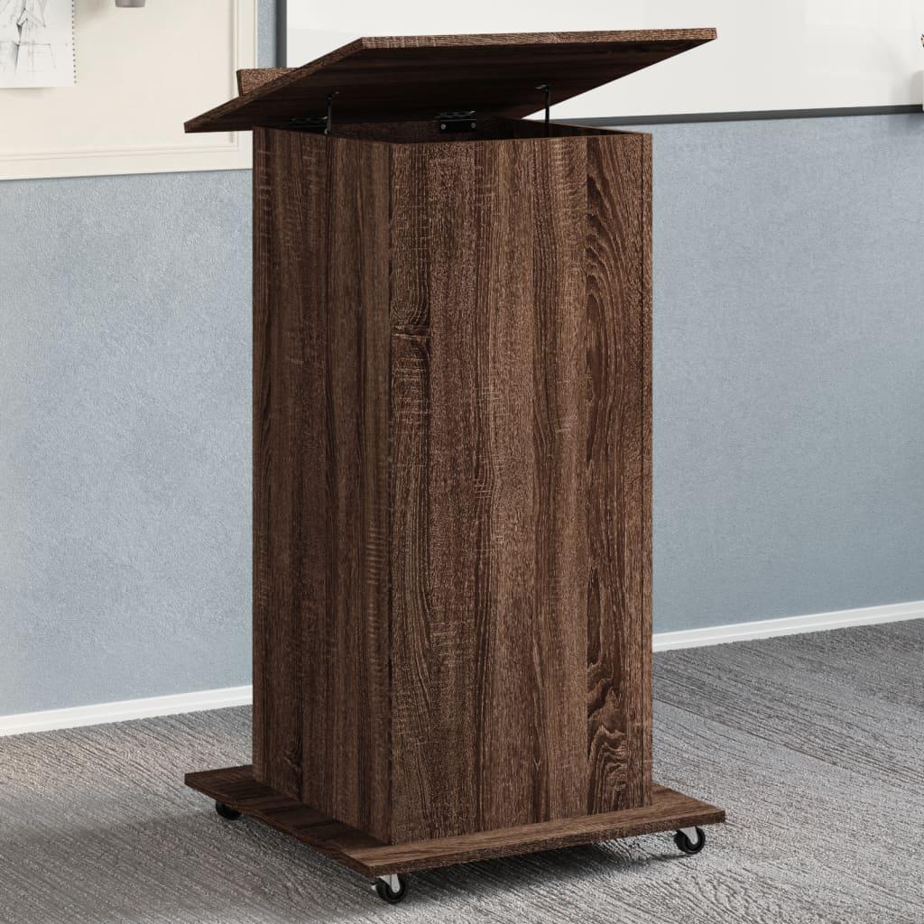 Talerstol med hjul skuffe 55x55x107 cm konstrueret træ brun eg